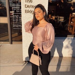 Miss Lola Satin Puff Sleeve Top